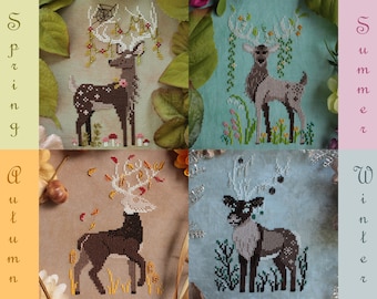 Seasonal Deer Spirits Cross Stitch Pattern Bundle - All 4 Deer Spirit Patterns - Spring - Summer - Autumn - Winter - PDF Digital Download