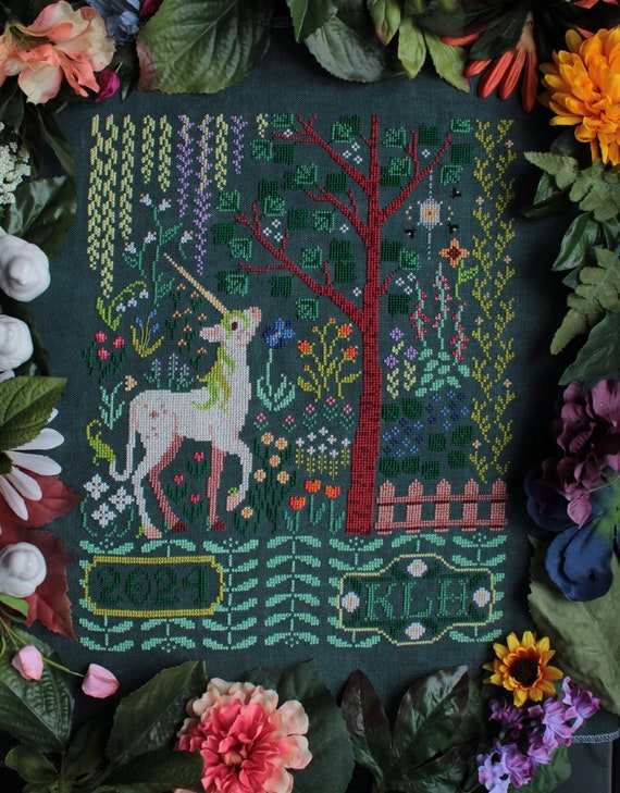 The Unicorn s Garden Cross Stitch Pattern Botanical Sampler Inspired by the Unicorn Rests in a Garden Medieval Tapestry PDF Download Etsy Canada
