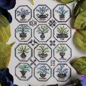 Quaker Korb Sampler - Blätter Temperatur Tabelle Kreuzstichmuster - PDF Download