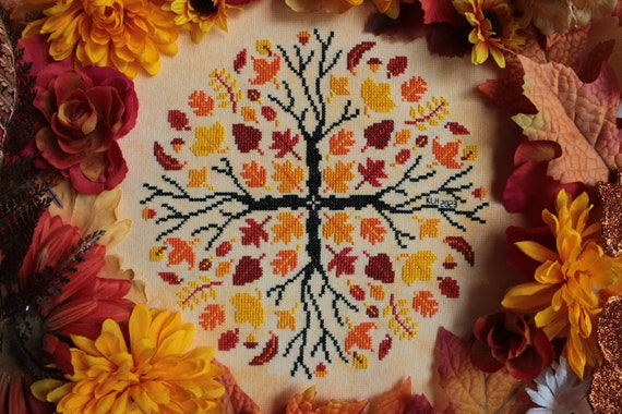 Leaf Pile - Autumn Leaves Repeating Cross Stitch Pattern - PDF Download
