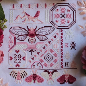 Love Bugs Sampler Valentine's Quaker Sampler Cross Stitch Pattern PDF Download image 1