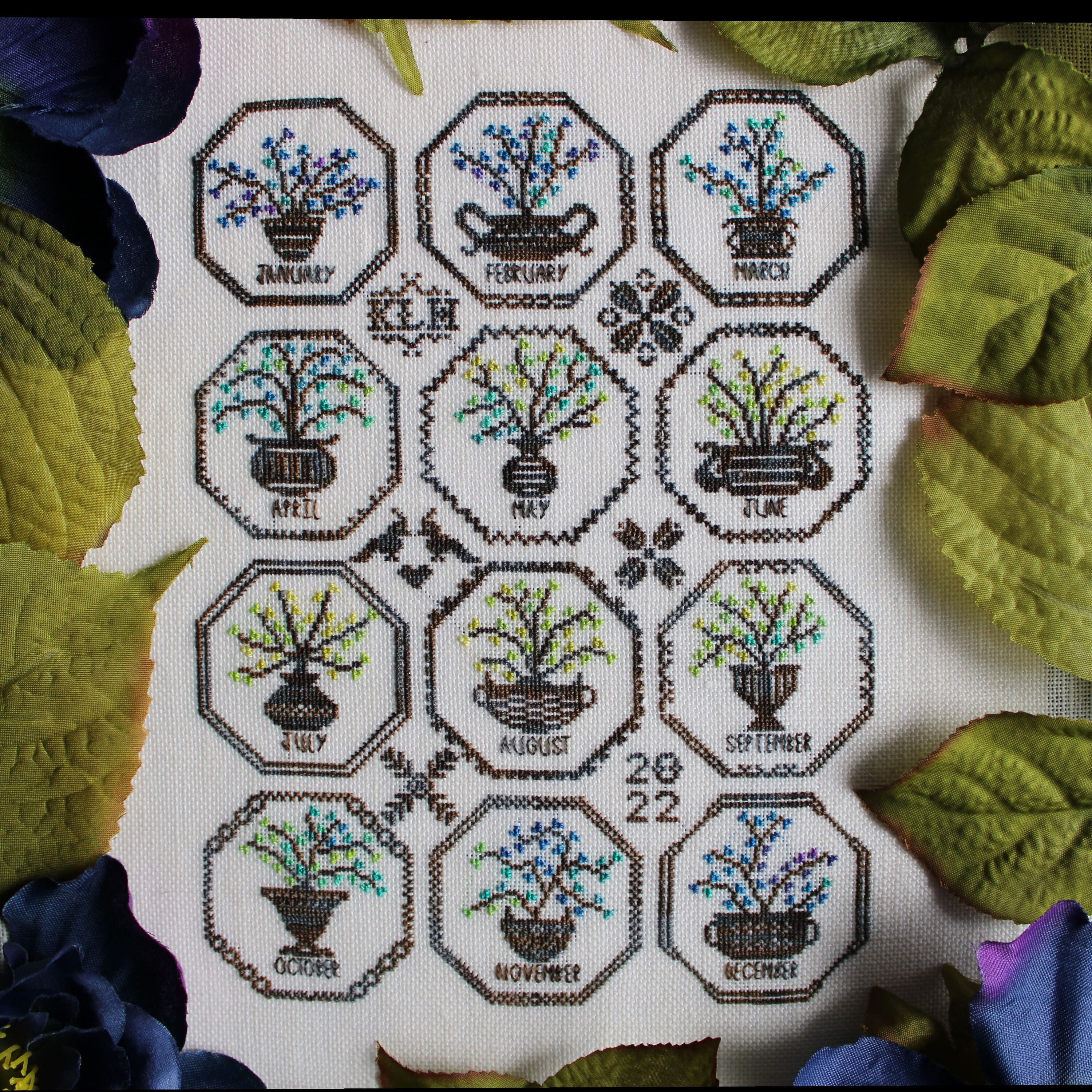 Quaker Basket Sampler - Leaves Temperature Chart Cross Stitch