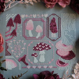Mijn Mushy Valentine - Paddestoelen en Harten Valentijnsdag Sampler - PDF Cross Stitch Patroon Digitale Download