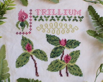 Trillium - Spring Ephemerals Cross Stitch Pattern - Springtime Seasonal Flowers - PDF Download