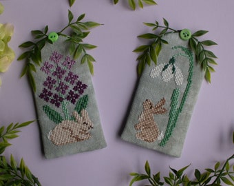 Spring Cottontails Cross Stitch Pattern - Tulip, Hyacinth, and Snowdrop Flowers with Rabbits - Small Vernal Bunnies - PDF Digital Download