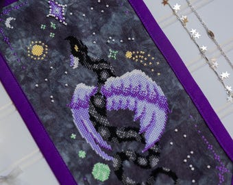 Polaris, The North Star Dragon Cross Stitch Pattern (PDF Download) - Space and Constellation Banner Bell Pull