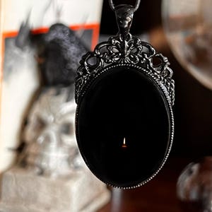 Black Obsidian Scrying Mirror Pendant Witches Magick Gothic Victorian Mirror Necklace PN6