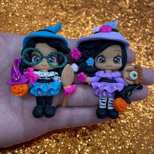 PRE ORDER Clays for bows, Halloween clays, witch clay dolls, bow centers, clays for badge reel