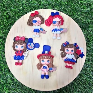 PRE ORDER clays for bows, 4th of July clay dolls, bow centers, clays for badge reel