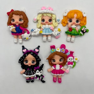 PRE-ORDER Clays for bows, kitty girls clays, clay dolls, bow centers, clays for badge reel