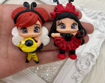 PRE ORDER Clays for bows, ladybug clay dolls, clays for crafts, bow centers, cake toppers, clays for badge reel