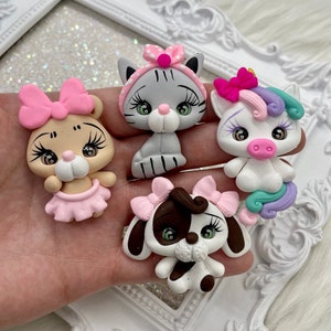 PRE ORDER Clays for bows, cute animals clays, clay dolls, bow centers, clays for badge reel
