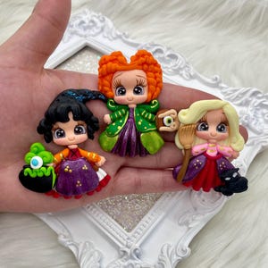 PRE ORDER Clays for bows, witch sisters clay, clay dolls, bow centers, clays for badge reel, set of 3 clays