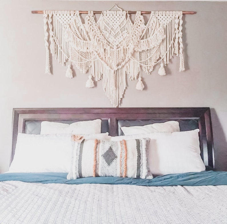 Large Macrame King Queen Twin Headboard, Removable Headboard Full, Boho Woven Straw Wall hanging, Macrame Gift Rustic Boho Home Decoration 