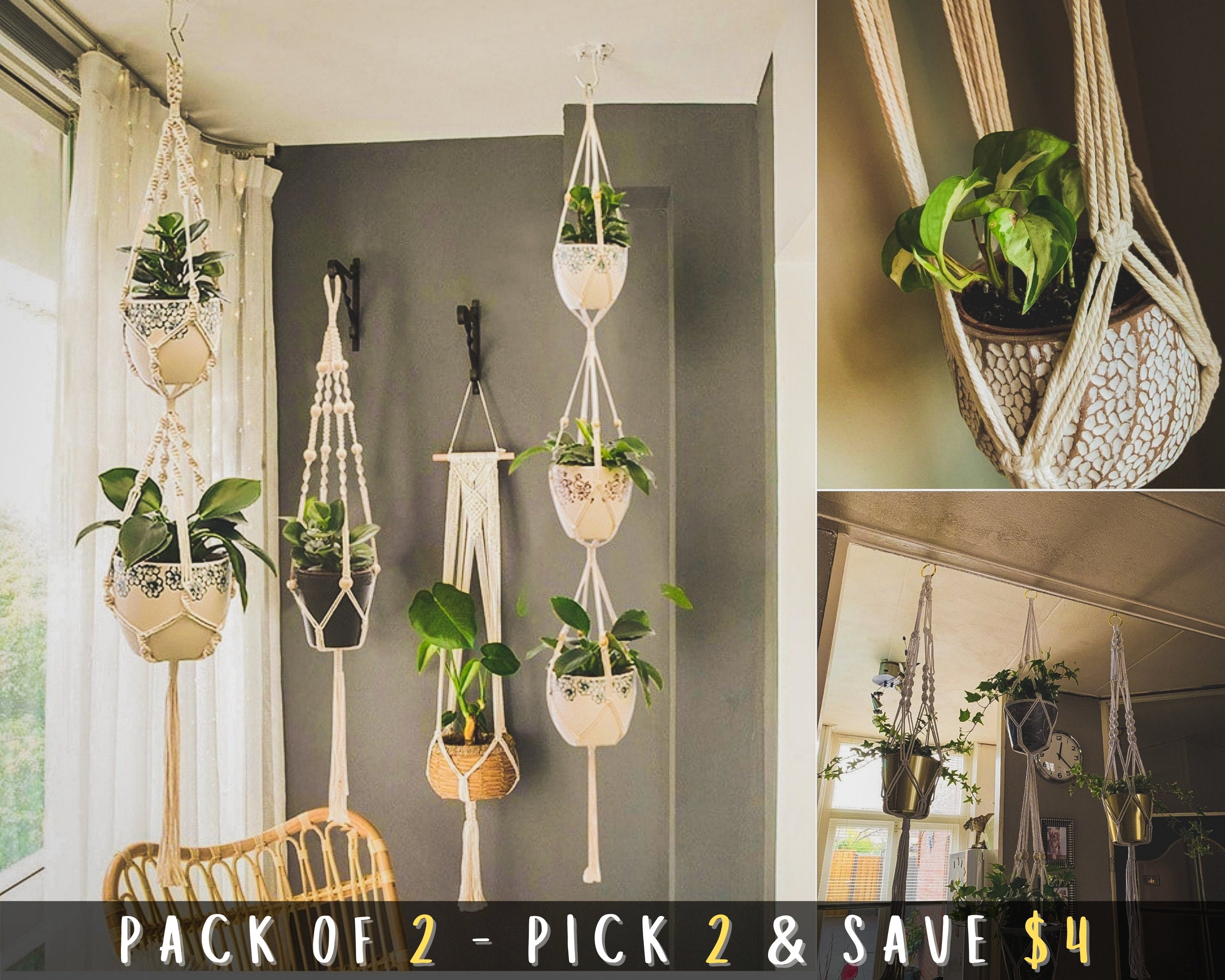 Pack of 2 Handmade Macrame Plant Hanger Pot Kit Long Simple Etsy