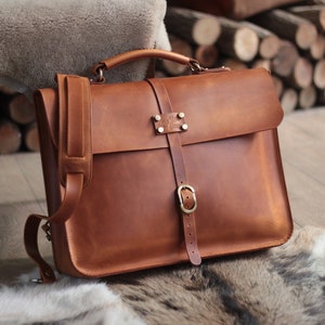 Leather Messenger Bag Laptop Bag Leather Briefcase Postman Bag image 1