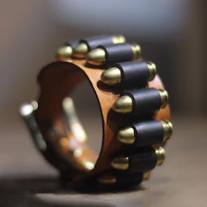 Leather Bullet Bracelet | Leather Wristband - Leather Cuff - Army Bracelet - Military Bracelet- Leather Bracelet - Cuff - Shooter Bracelet