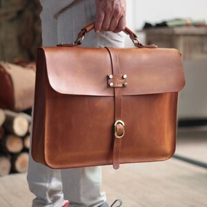 Leather Messenger Bag Laptop Bag Leather Briefcase Postman Bag image 2