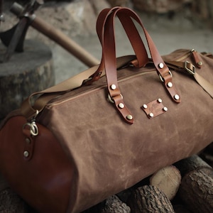 Waxed Canvas Duffle Bag | Travel Bag - Sport Bag - Weekender Bag