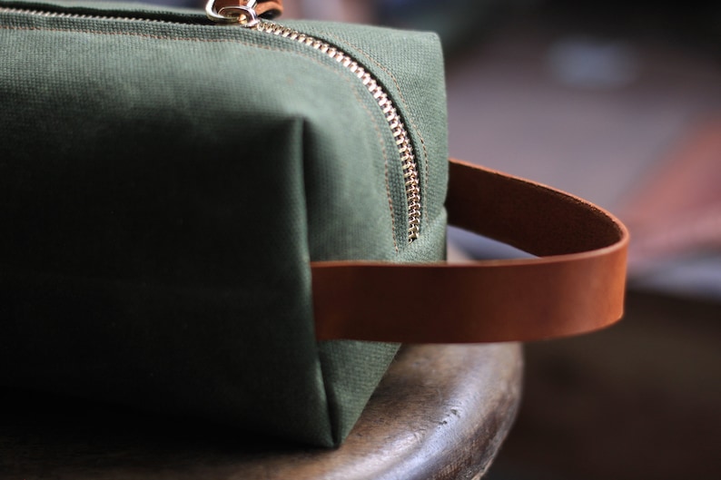 Waxed Canvas Dopp Kit Makeup Bag image 5