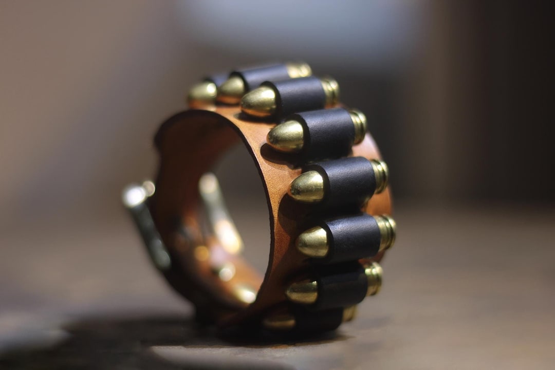 Leather Bullet Bracelet | Leather Wristband - Leather Cuff - Army