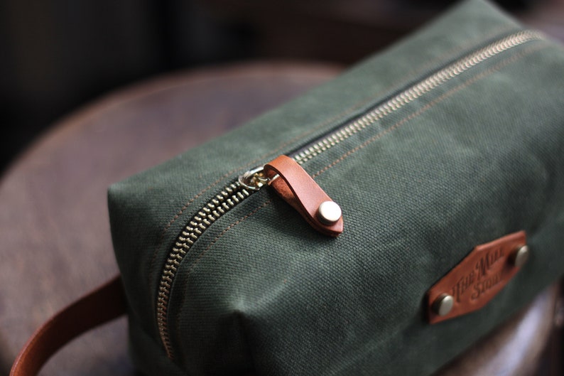 Waxed Canvas Dopp Kit Makeup Bag image 3