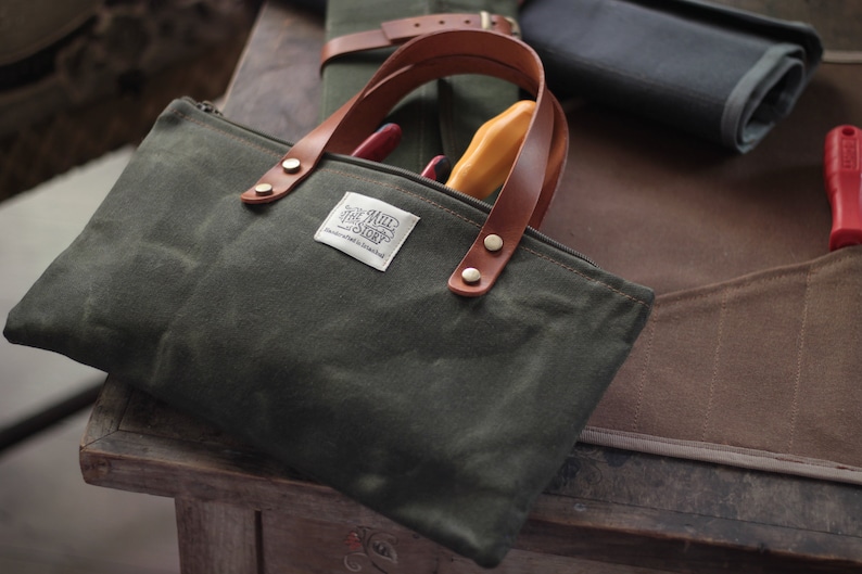 Waxed Canvas Tool Bag / Handbag / Zipper Bag image 1