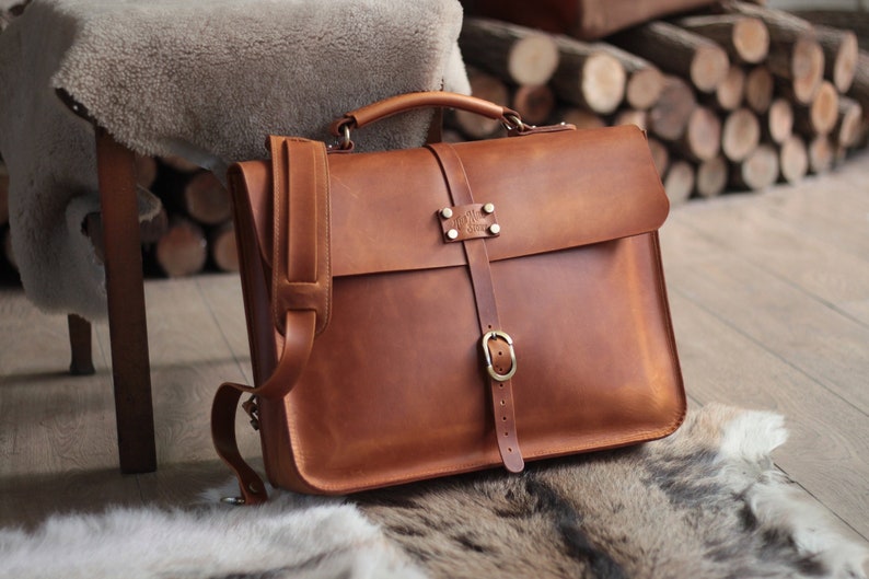 Leather Messenger Bag Laptop Bag Leather Briefcase Postman Bag image 1