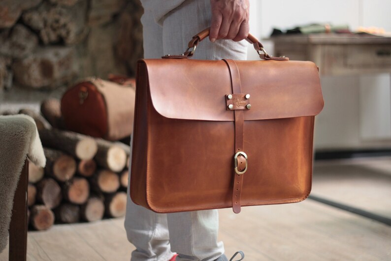 Leather Messenger Bag Laptop Bag Leather Briefcase Postman Bag image 2