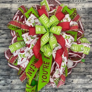 Grinch-Inspired Holiday Wreath: Cute Green Monster Deco Mesh Door Decor for Christmas & Whoville Fans