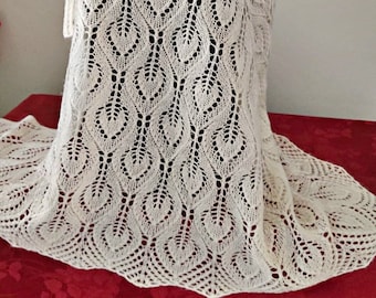 Handknit Lace Shawl: Cream White Wool Blend Bridal Triangle Shawl