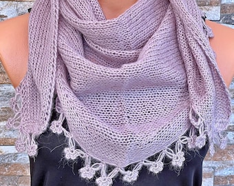 Handknit triangle scarf | Hand knitted scarf | Hand knit shawl | Handknit wool scarf | hand knit scarf | Knitting
