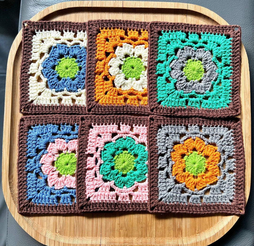 Handmade Granny Square Kit Set of 6 Crochet Granny Square Square Motifs