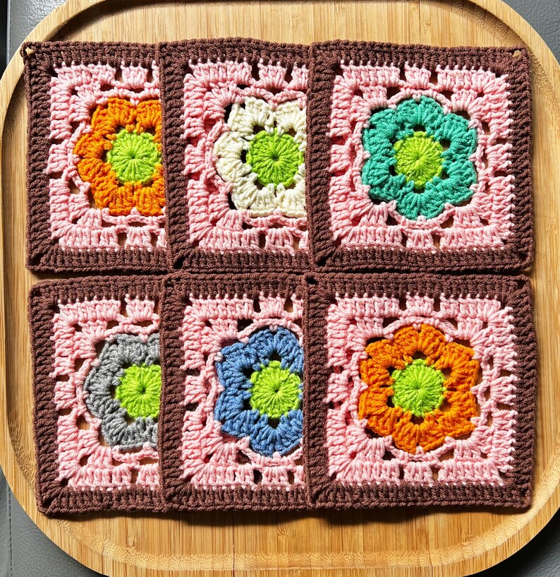 Handmade Granny Square Kit Set of 6 Crochet Granny Square Square Motifs