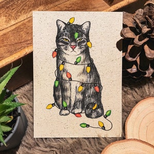 Weihnachtskarte Katze Graspapier mit Briefumschlag, Grumpy Cat, nachhaltiges Geschenk Bild 1