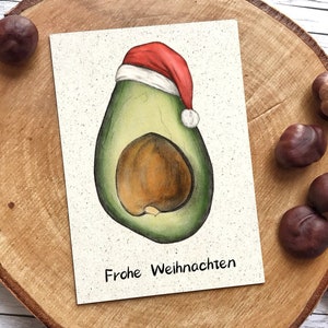 Weihnachtskarte Avocado Graspapier mit Briefumschlag, nachhaltiges Geschenk