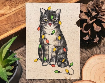 Weihnachtskarte Katze Graspapier mit Briefumschlag, Grumpy Cat,  nachhaltiges Geschenk