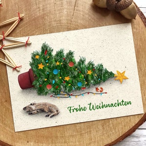 Weihnachtskarte Katze Tannenbaum Graspapier mit Briefumschlag, Katzenbesitzer, nachhaltiges Geschenk