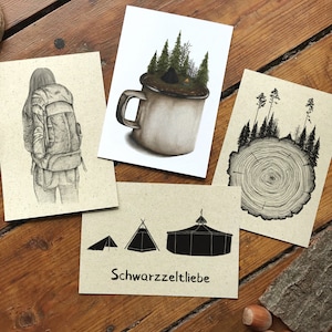 Set of 4 postcards A6 with grass paper envelopes, hiking, camping, scouts, outdoor, camping, traveling, sustainable gift