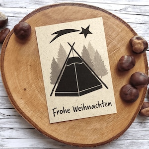 Weihnachtskarte Zelt Graspapier mit Briefumschlag, Pfadfinder, Outdoor,  nachhaltiges Geschenk