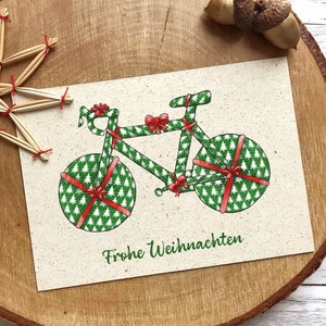 Weihnachtskarte Fahrrad Geschenkpapier Graspapier mit Briefumschlag, nachhaltiges Geschenk