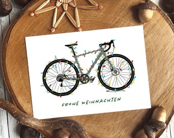 Christmas card racing bike bicycle recycled paper with envelope, sustainable gift