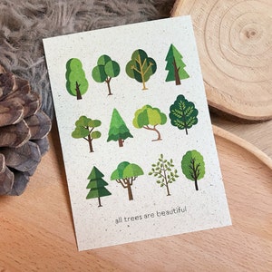 Postkarte All trees are beautiful Graspapier mit Briefumschlag, Bäume, nachhaltiges Geschenk, kleines Geschenk Ostern
