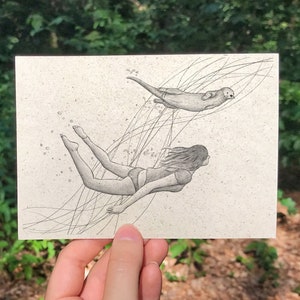 Postkarte Otter Graspapier mit Briefumschlag, Fischotter, Kunstdruck, nachhaltiges Geschenk, kleines Geschenk Ostern
