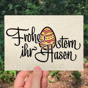 Osterkarte Frohe Ostern ihr Hasen, Graspapier Postkarte mit Briefumschlag, nachhaltiges Ostergeschenk, Ostergeschenk