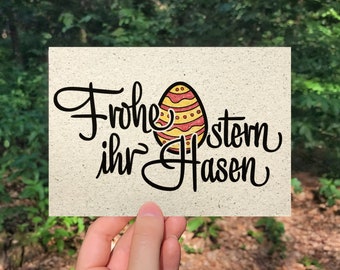 Osterkarte Frohe Ostern ihr Hasen, Graspapier Postkarte mit Briefumschlag, nachhaltiges Ostergeschenk, Ostergeschenk