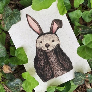 Osterkarte Otterhase, Graspapier Postkarte mit Briefumschlag, Otter, Hasenohren, nachhaltiges Ostergeschenk, Ostergeschenk
