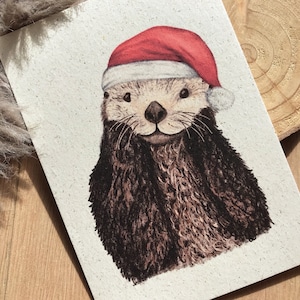 Weihnachtskarte Otter Graspapier mit Briefumschlag, Seeotter,  nachhaltiges Geschenk