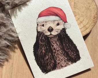 Weihnachtskarte Otter Graspapier mit Briefumschlag, Seeotter,  nachhaltiges Geschenk