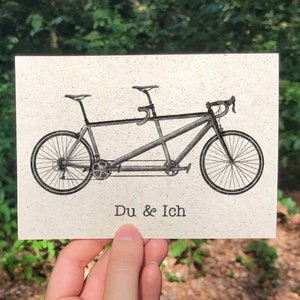 Postkarte Tandem Du und ich Graspapier mit Briefumschlag, Rennrad, Fahrrad, Liebe, Freundschaft, nachhaltiges Geschenk,